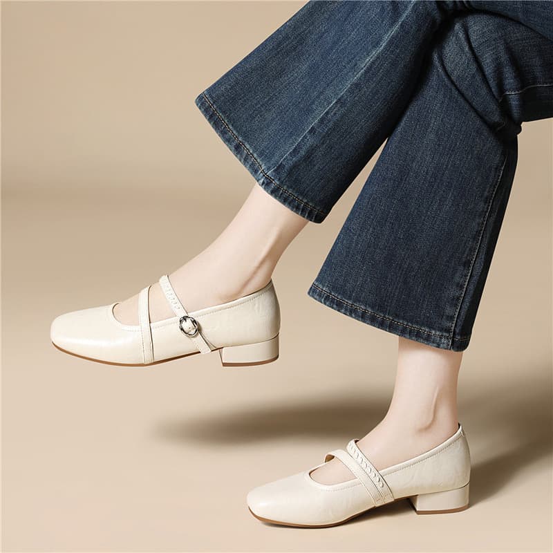 Francês Retro único sapatos elegante Commuter salto grosso salto alto sola plana moda estilo britânico Mary Jane sapatos