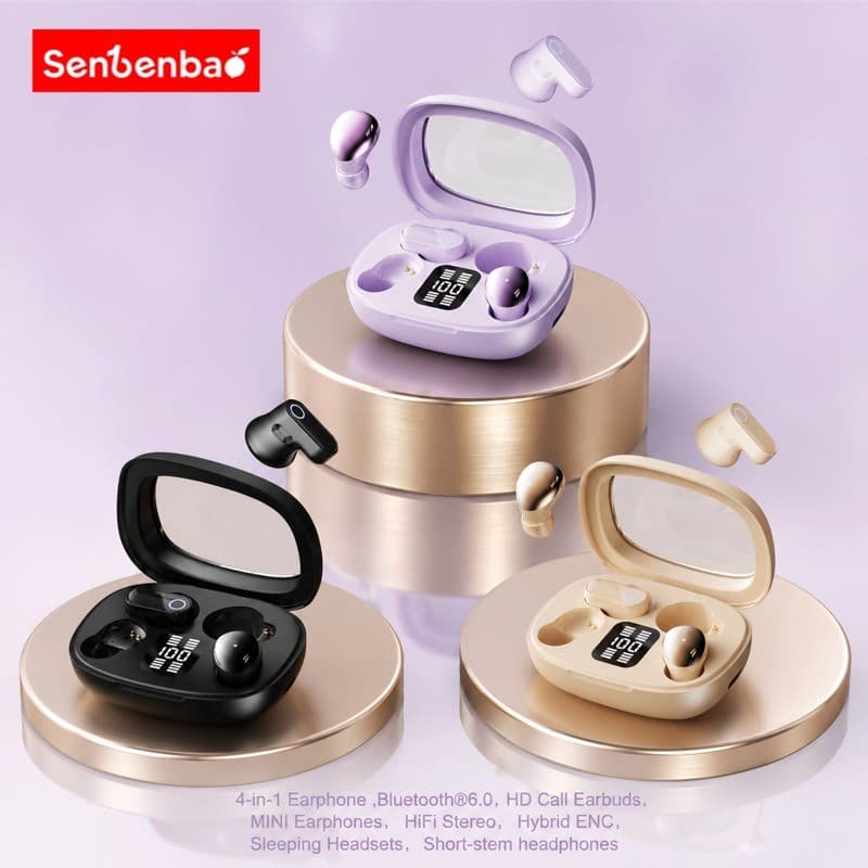 Senbenbao Fones De Ouvido B56 Sleep Wireless Earbuds 4 Em 1 Versáteis Bluetooth HiFi Audio IPX4 Resistente Microfone Emb