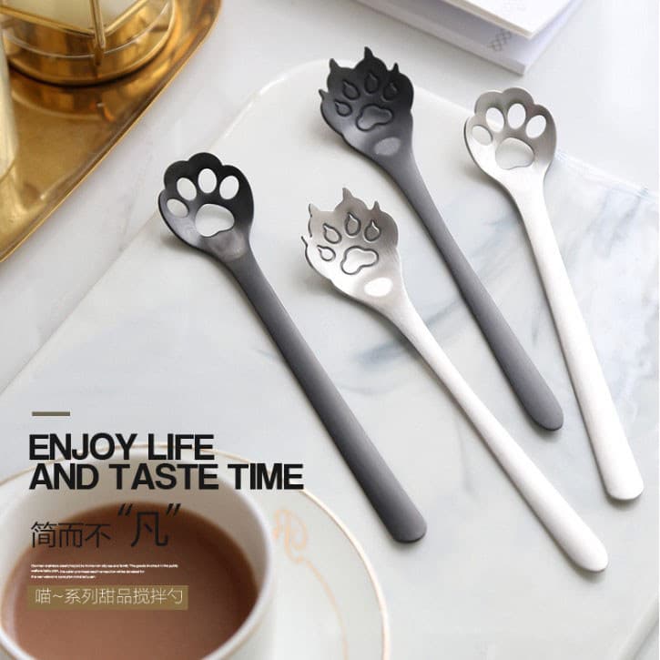 [Zero a cem] Colher de garra de gato 304 Colher de agitação de aço inoxidável Colher japonesa fofa sobremesa escritório