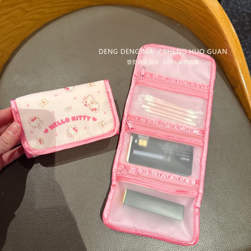 Hellokitty Tri-dobrável saco cosmético menina viagem portátil saco de higiene pessoal fio Dental palito saco de armazena