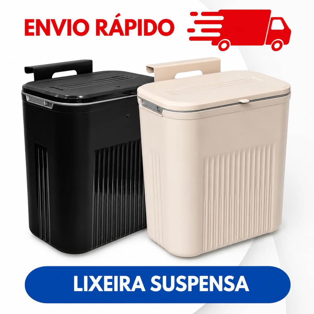 Lixeira Suspensa 9 Litros – Automática, Adesiva, Rosa ou Preta – Cozinha, Banheiro, Escritório