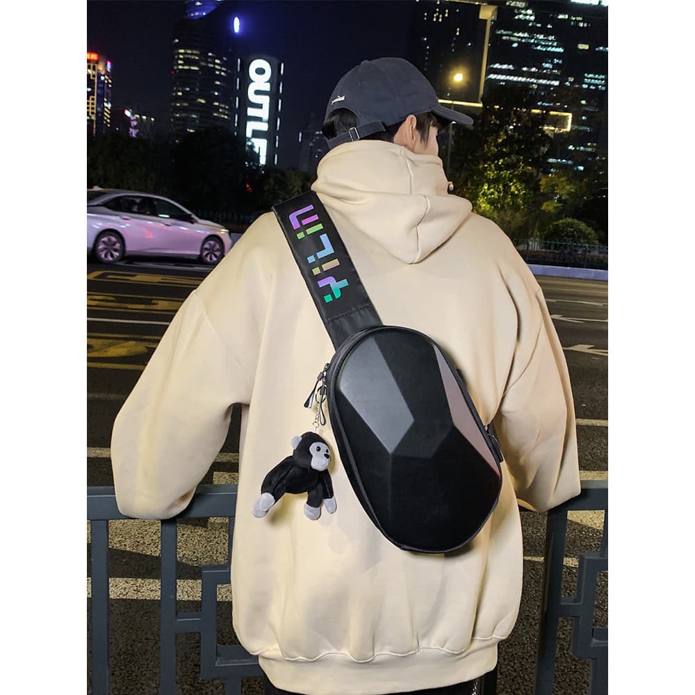 Polyedro bolsa de peito de casca dura masculina ins Street Wear função à prova d'água bolsa mensageiro motocicleta espor