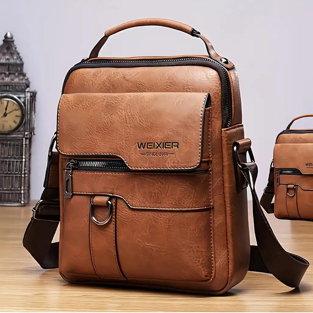 Bolsa Transversal Masculina WEIXIER em Couro PU, Estilo Retrô Urbano, Grande Capacidade, com Alça de Ombro Ajustável par