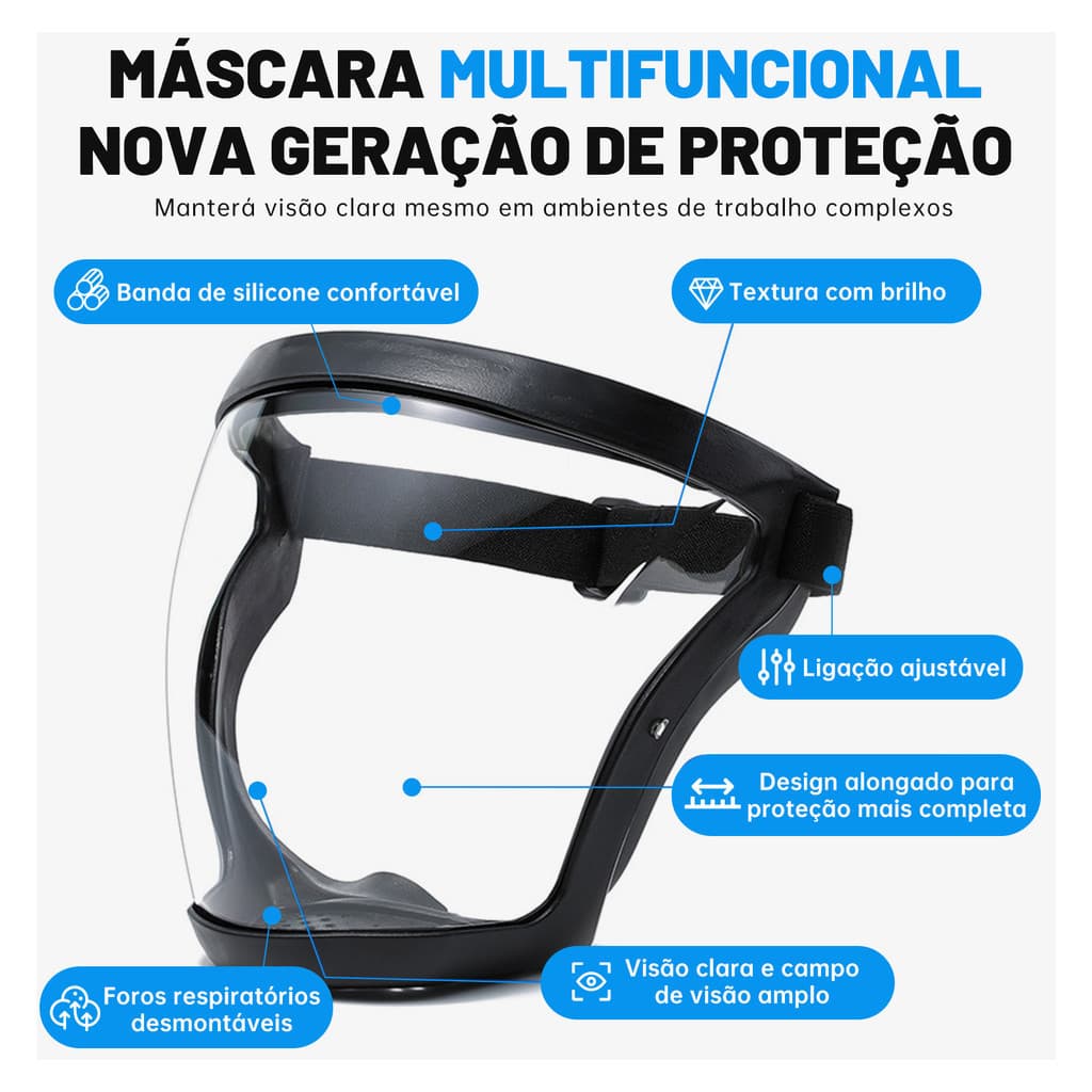 Máscara Facial Multifuncional com Viseira PC Antiembaçante e Filtro PM2.5 Ajustável para Trabalho, DIY e Jardinagem