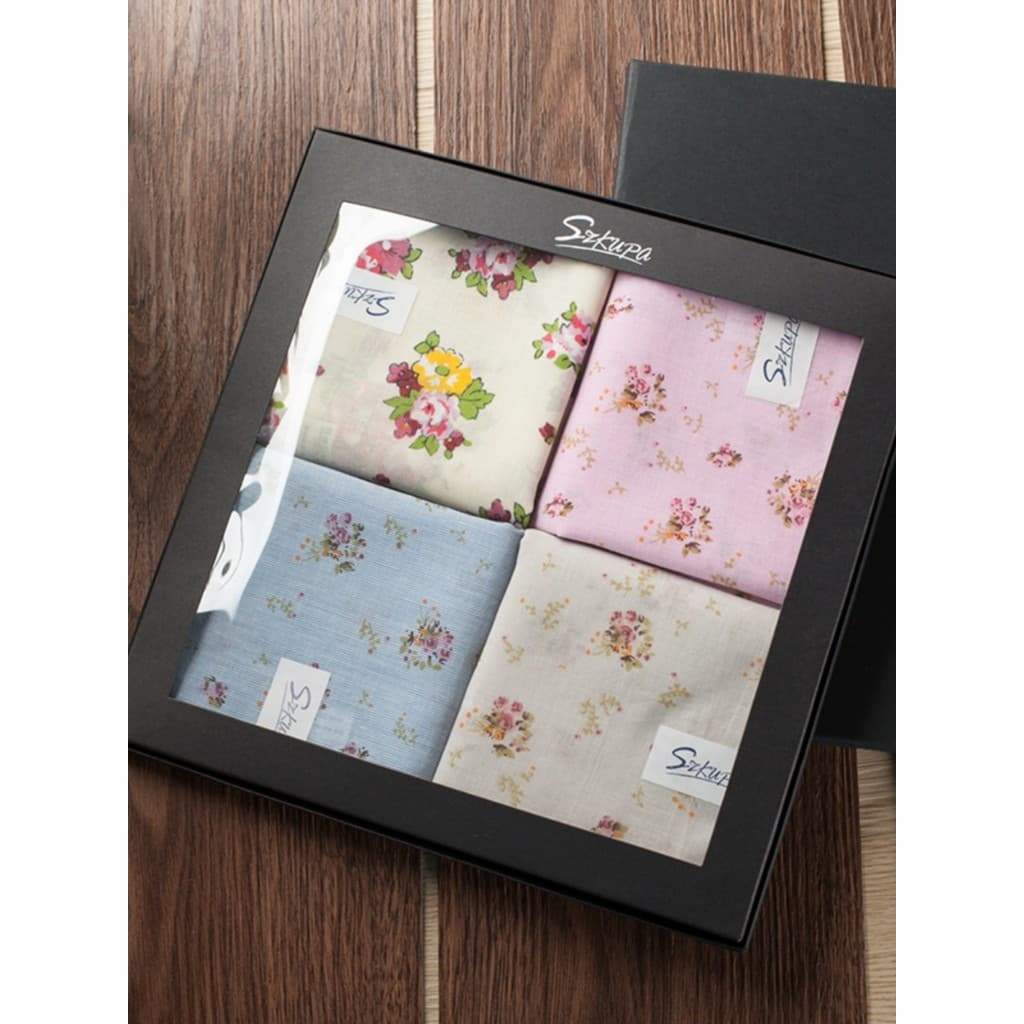 [Cool Parker] Lenço de algodão puro Lenço feminino Conjunto de caixa de presente Lenço Floral liso estampado de algodão