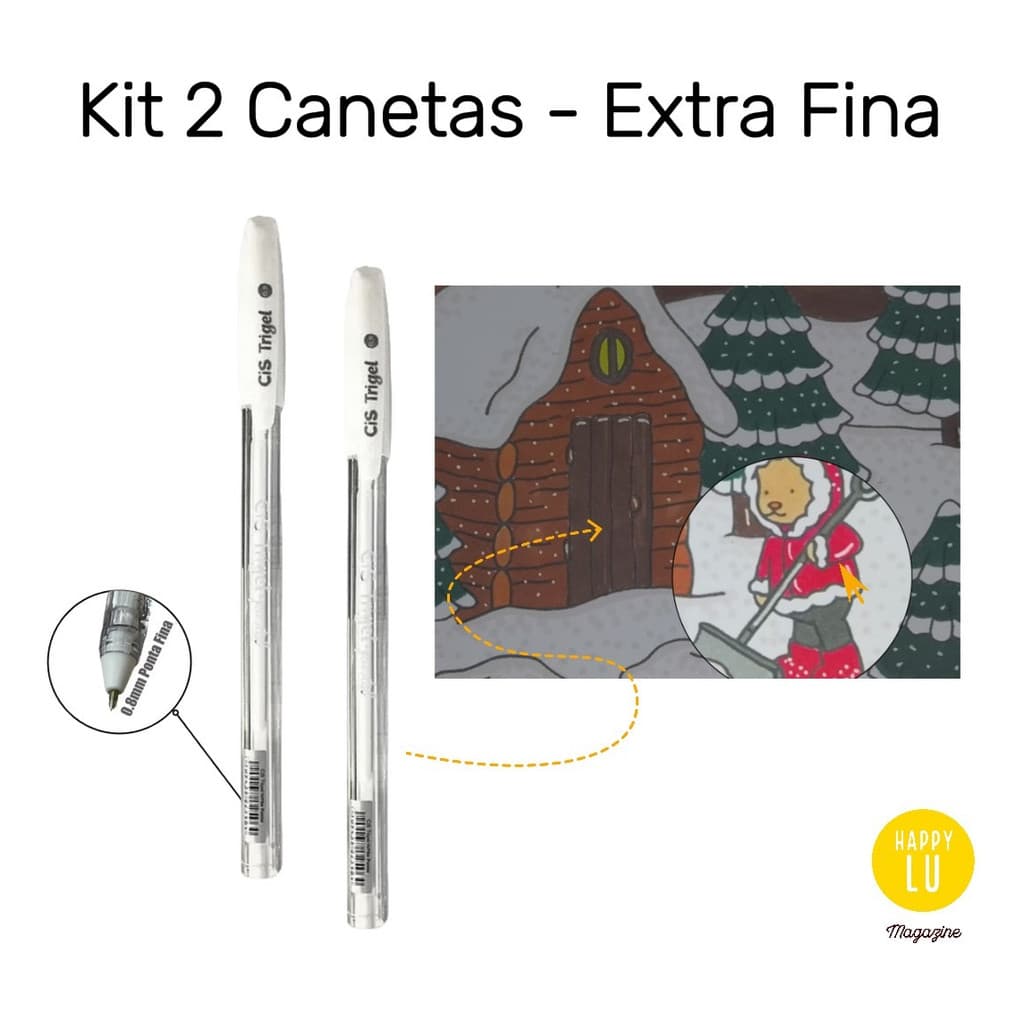 Kit 2 Caneta Branca Detalhe Ursos Goods Ponta Fina Branco