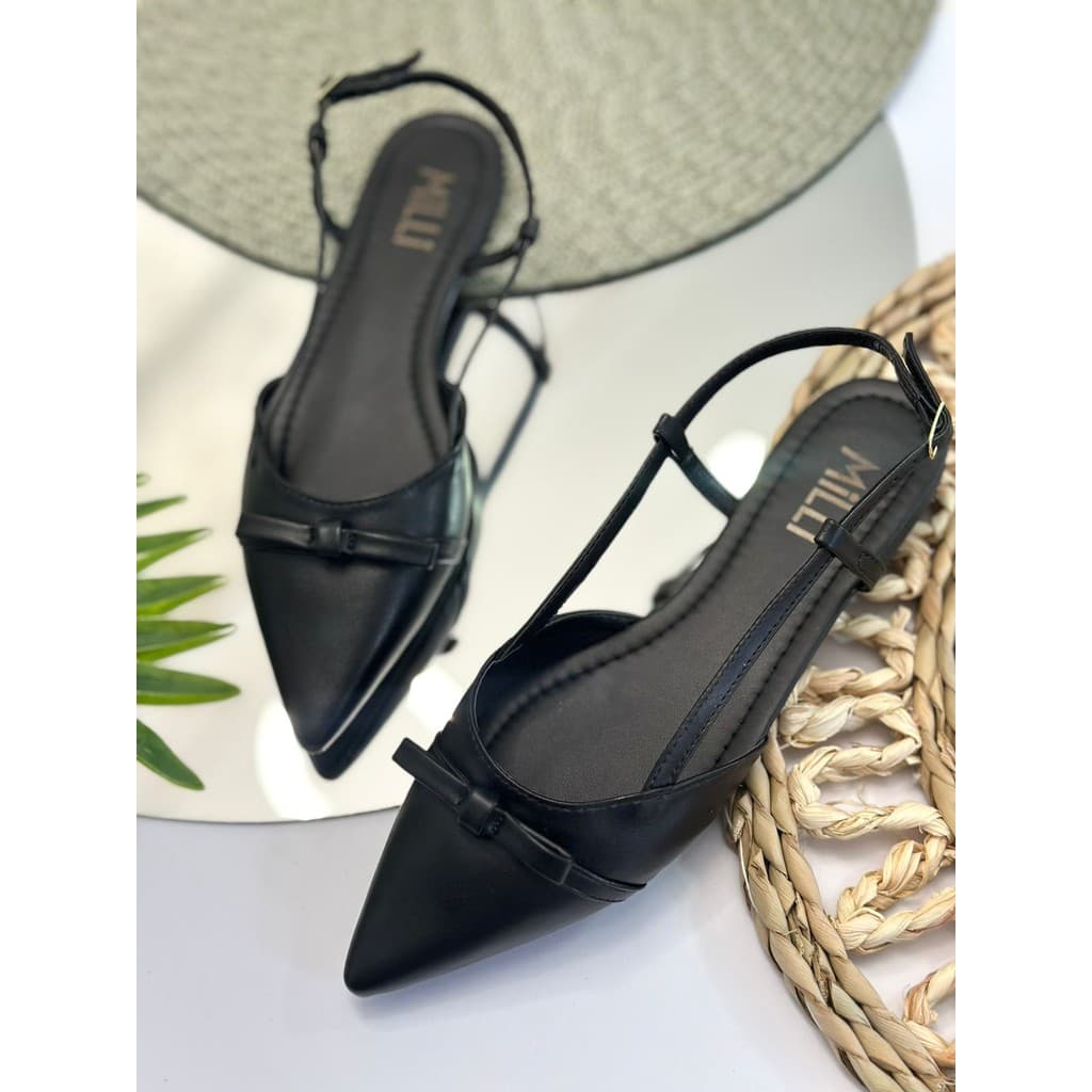 Sapatilha Feminina Slingback Milli Bico Fino Com Laço Moderna Casual