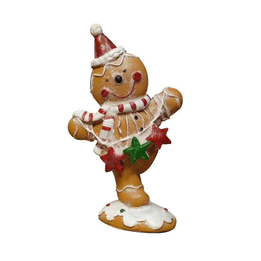 Gingerbread em Resina  Vermelho e Branco Alt 14 cm