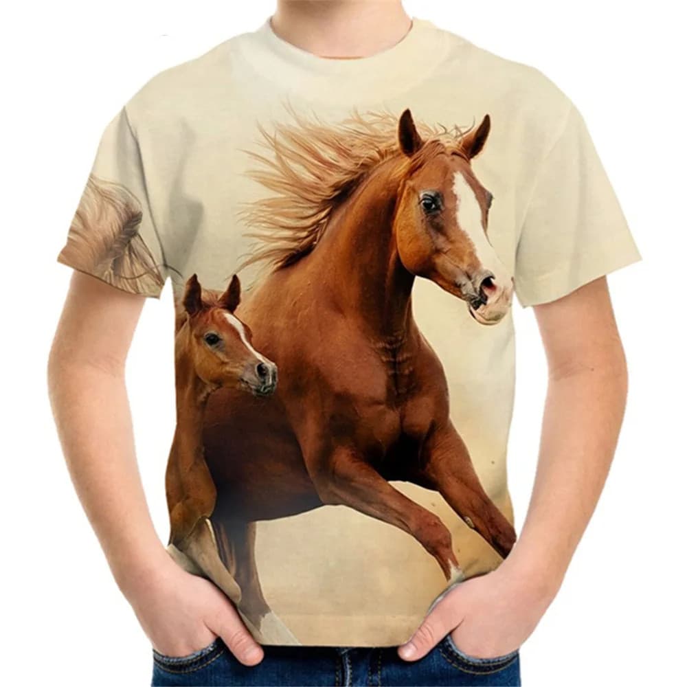 Crianças Roupas Infantis Cavalo Impressão Camiseta Para Um Menino Casual Bebê Manga Curta Camisetas Topos De Verão