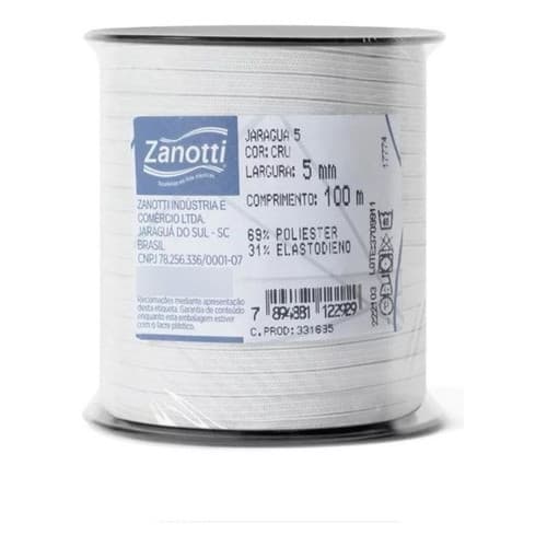 Elastico Chato Zanotti Original 5mm Para Costura -100 Metros Branco/cru Confecção