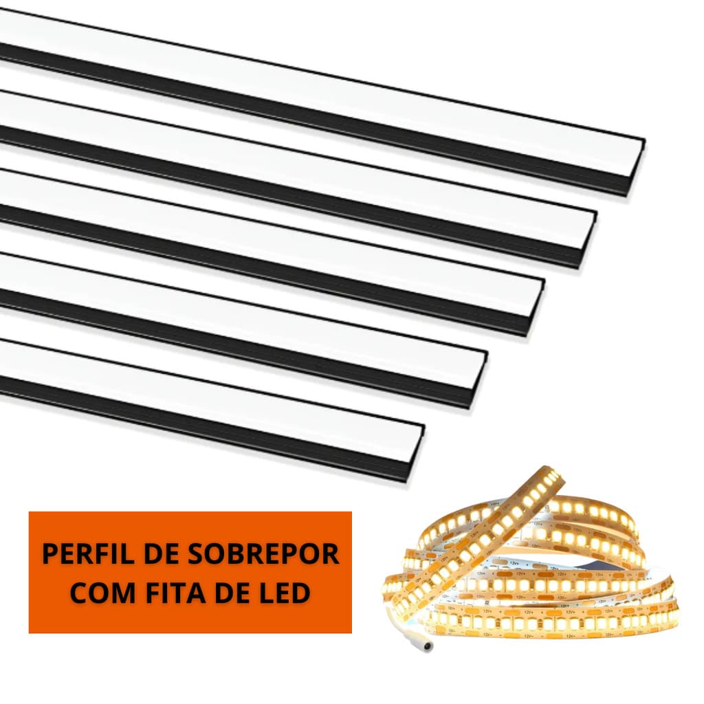 5 PERFIL DE LED + 5M FITA DE 60 LED 3000K -KIT C/ 6 PEÇAS