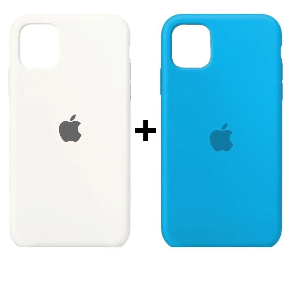 Kit 2 Capinhas Para Iphone 11 Branco e Azul Claro Fechada nas Laterais Case Aveludada e Silicone