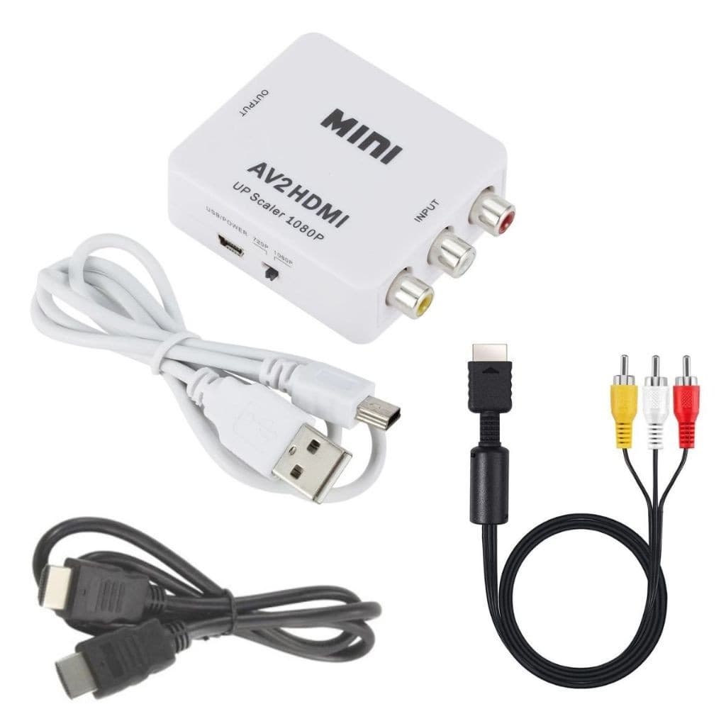 Kit para PS2 - Conversor RCA para HDMI com Cabo AV Áudio e Vídeo + Cabo HDMI 3M