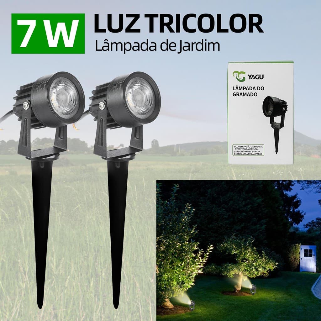 KIT 2 Luminária Espeto Jardim 7w Prova Dágua Verde / Quente / Frio
