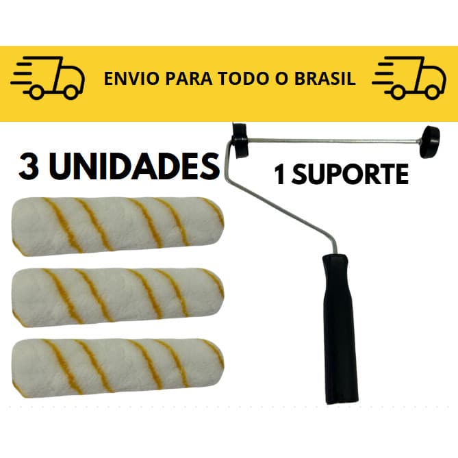 Kit 3 Rolos de Pintura Anti Respingo com 1 suporte / Pintura / 23cm / Kit de pintura