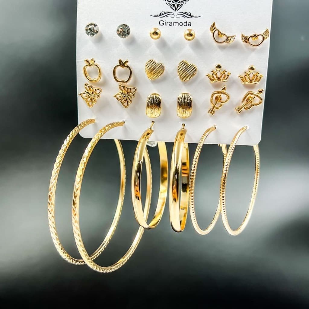 12 Pares De Brincos E Acessórios Criativos Simples Moderno Exagerada Banhado a Ouro 18k Prata 925
