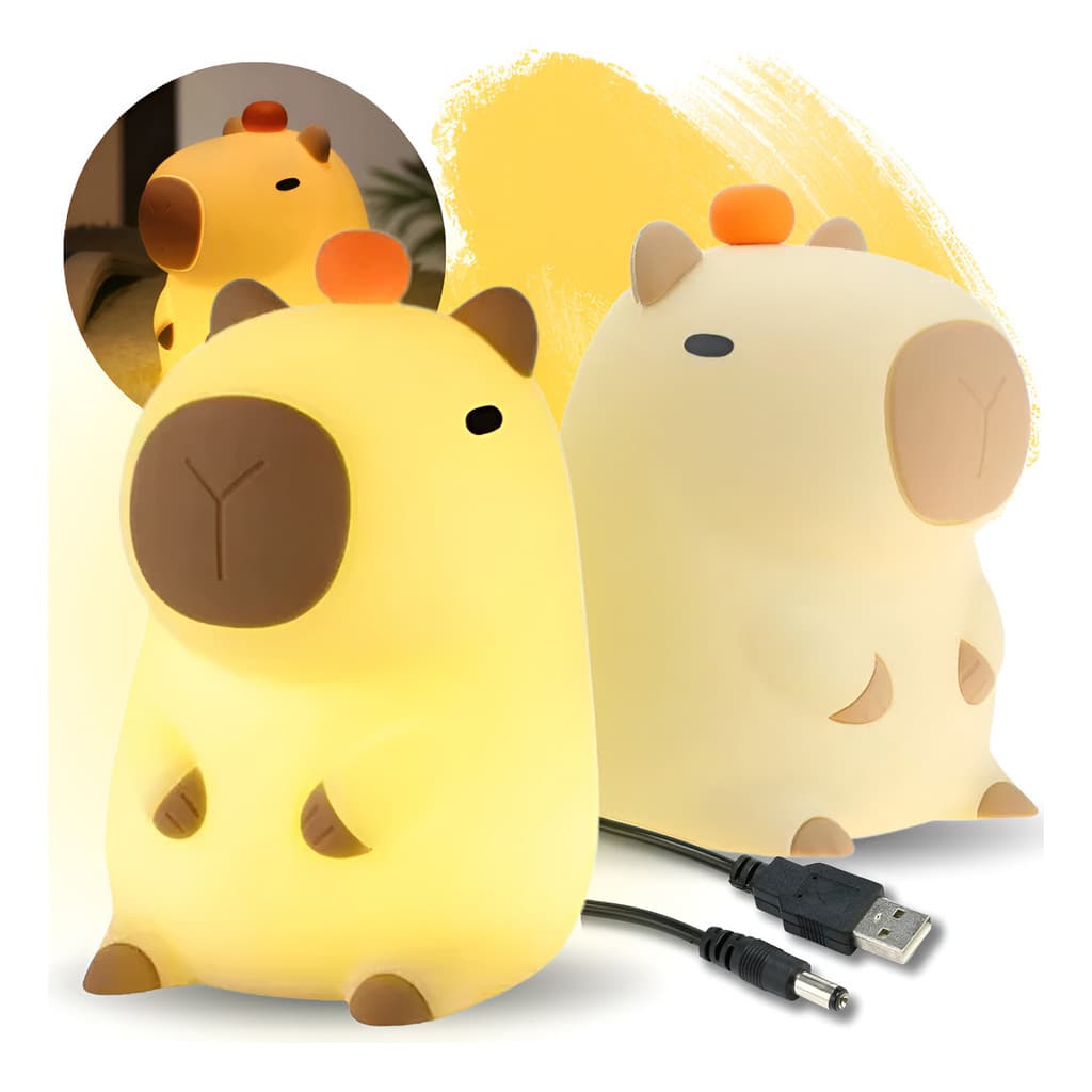 Luminária Capivara LED Abajur Decorativo 3D Relaxante Luz Amarela Suave USB Infantil Quarto