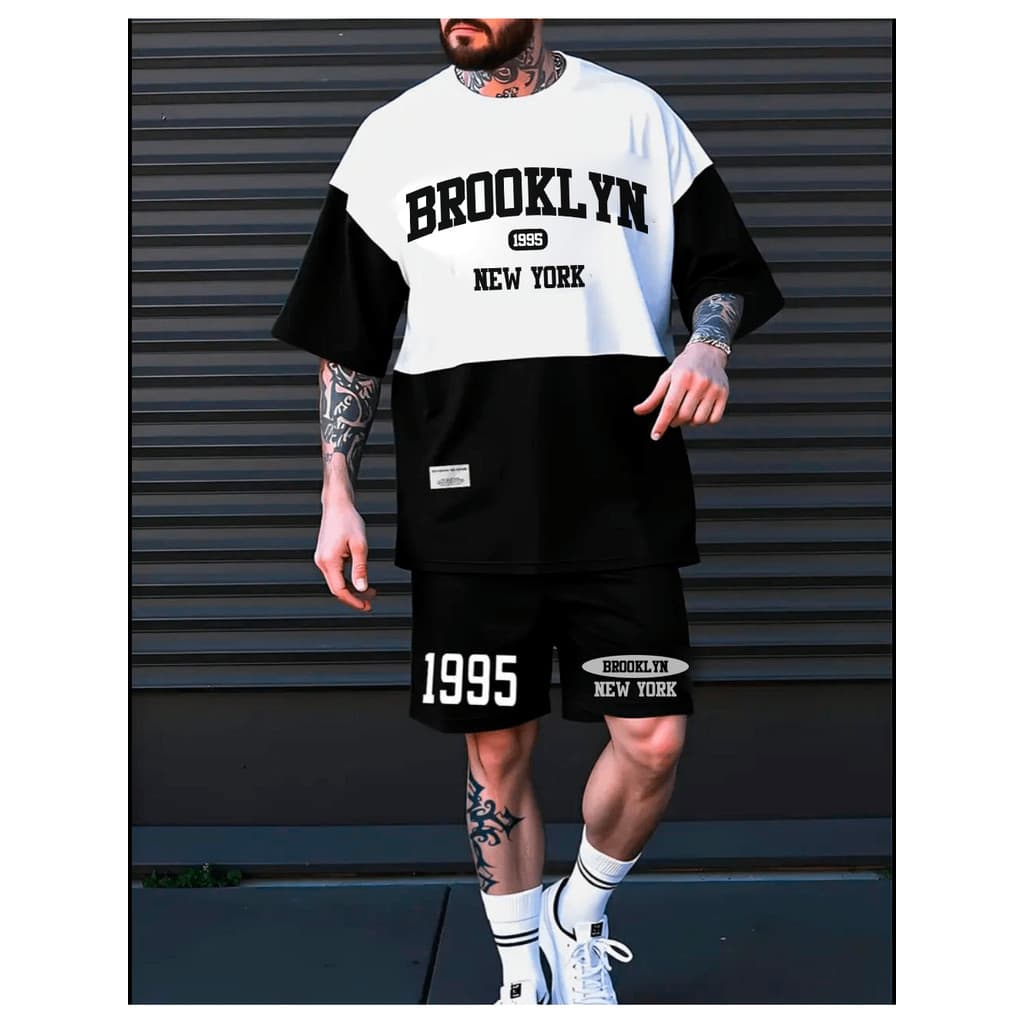 Kit Camiseta + Bermuda de Moletom Modelo "Brooklyn 1995 New York" Estilo Tumblr Moderno - LANÇAMENTO/PROMOÇÃO ESPECIAL