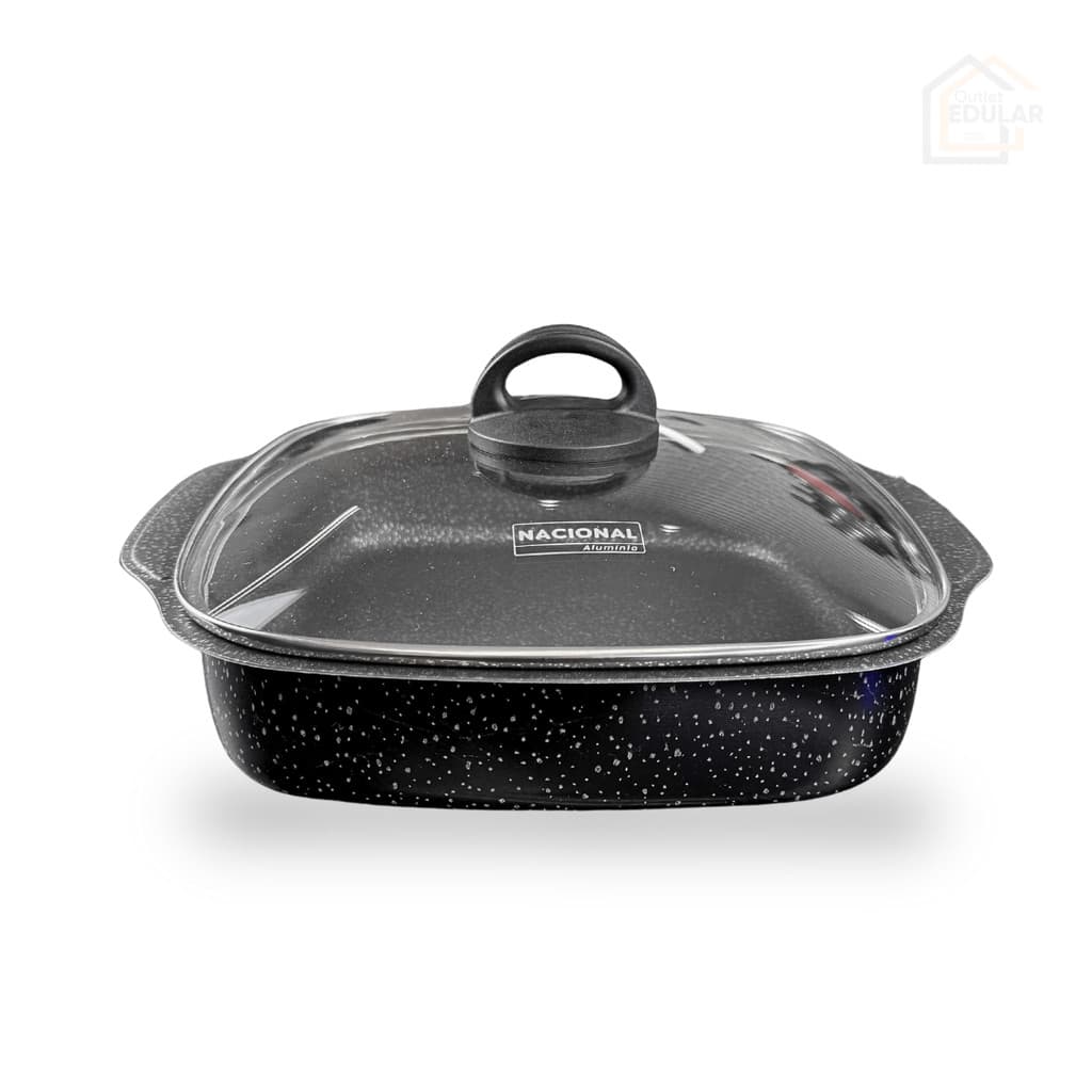 Forma Assadeira Alta 25 cm Quadrada Antiaderente com Tampa de Vidro Cor Preta