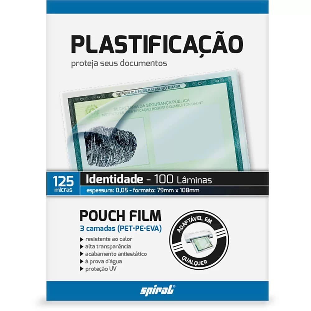 Plástico Para Plastificação 125 Micras Identidade Spiral