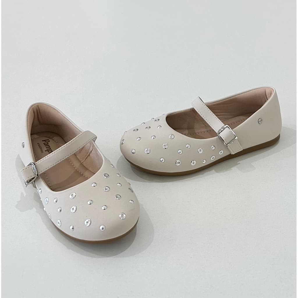 Sapatilha Infantil Pampili Menina Bege Strass Festa Conforto Elegante Moda Kids Princesa Delicada