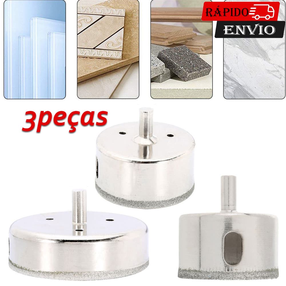 Kit 3 Peças Brocas Diamantadas Serra Vidro Ceramica 50mm 60mm 100mm