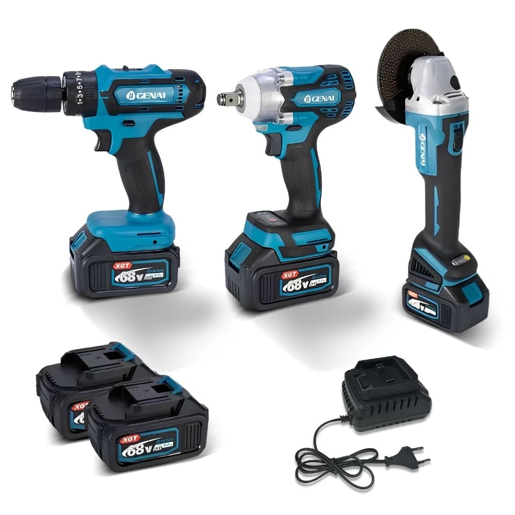 Conjunto 3 em 1 moedor/chave de fenda 1/2 chave 68v + caixa de ferramentas