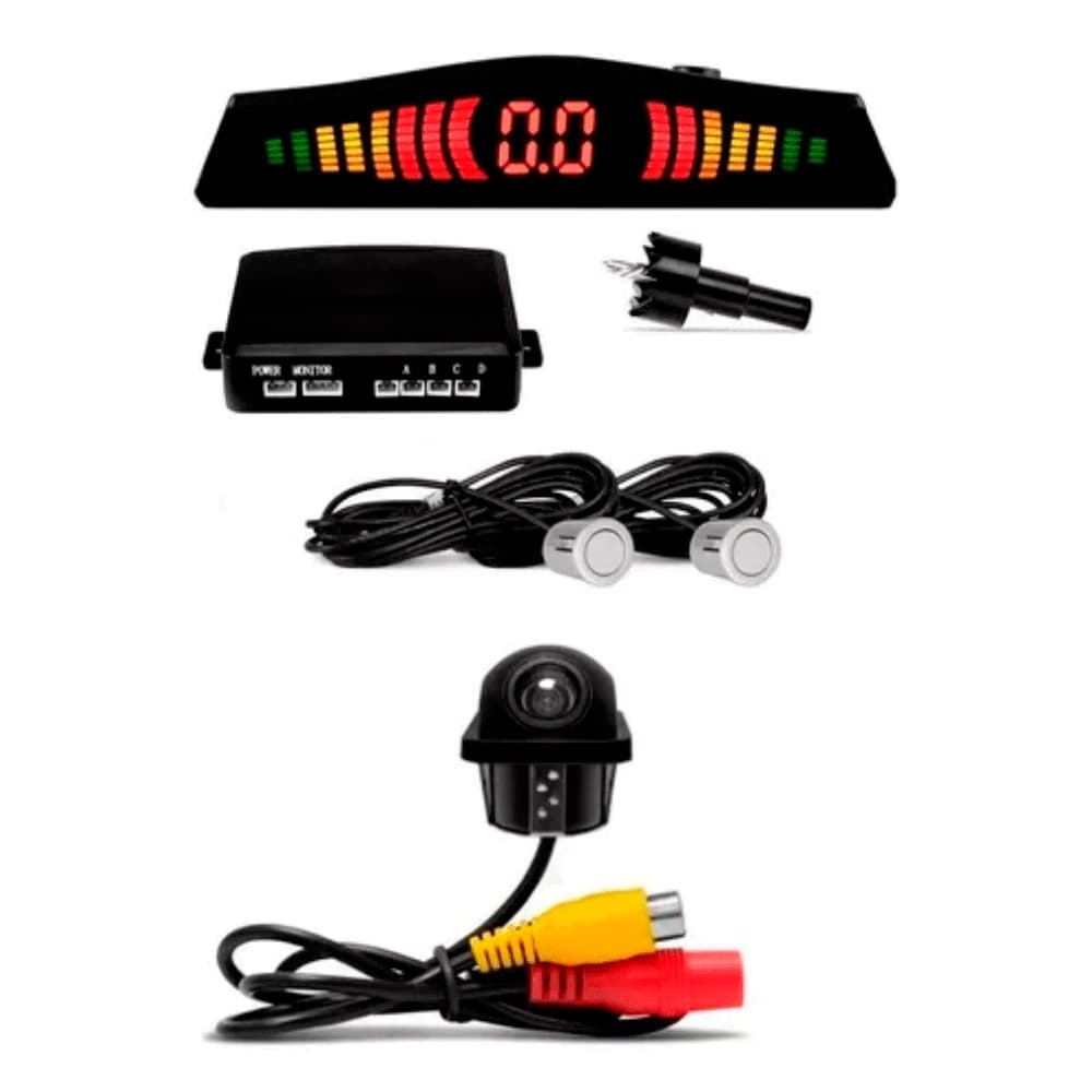 Kit Câmera Ré Tartaruga Estacionamento Colorida + Sensor Branco 18mm