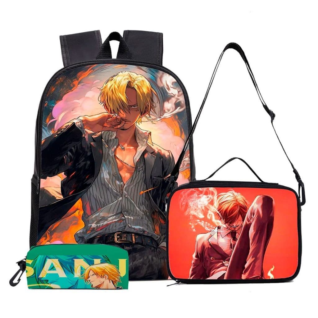 OFERTA! Kit Escolar 3 Peças Sanji One Piece Anime Infantil 2026 | Mochila Lancheira Estojo PROMOÇÃO