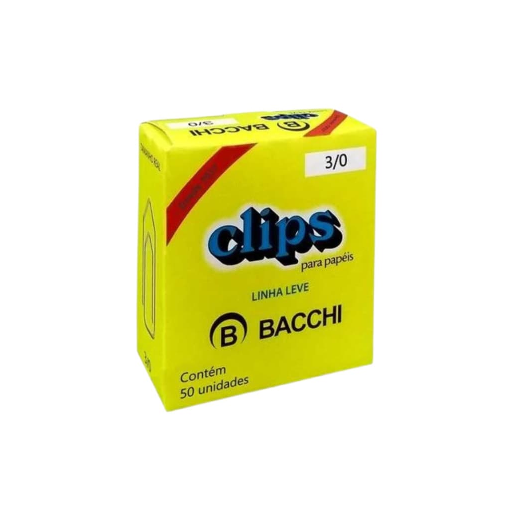 Caixa c/50 clips galvanizados 3/0 clipes escritório bacchi