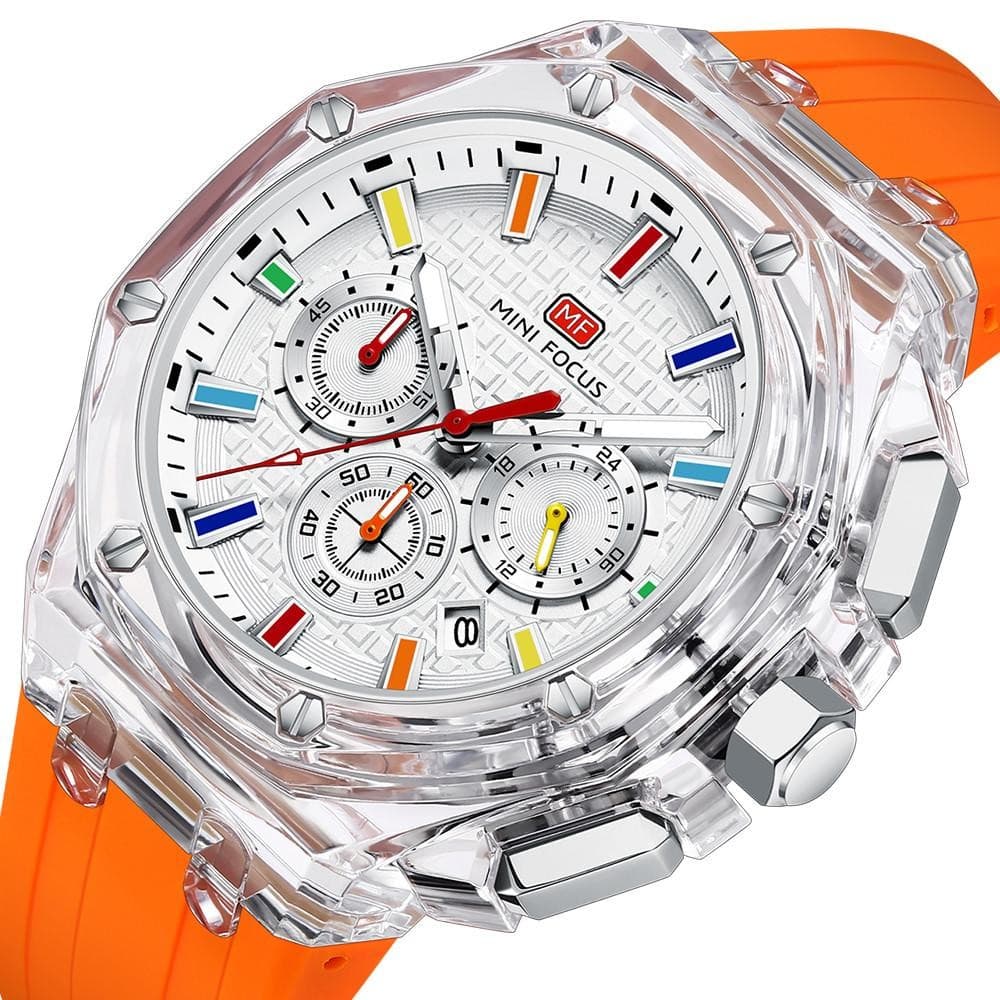 MINI FOCUS Moda Masculina Octogonal Relógio De Quartzo Transparente Caso Multifuncional Ultra Leve