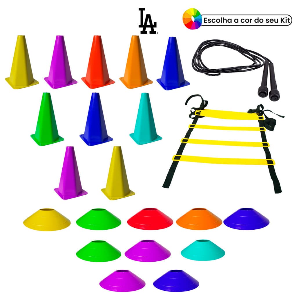 Kit Funcional 10 Cones + 10 Pratos + Escadinha Agilidade + Corda De Pular