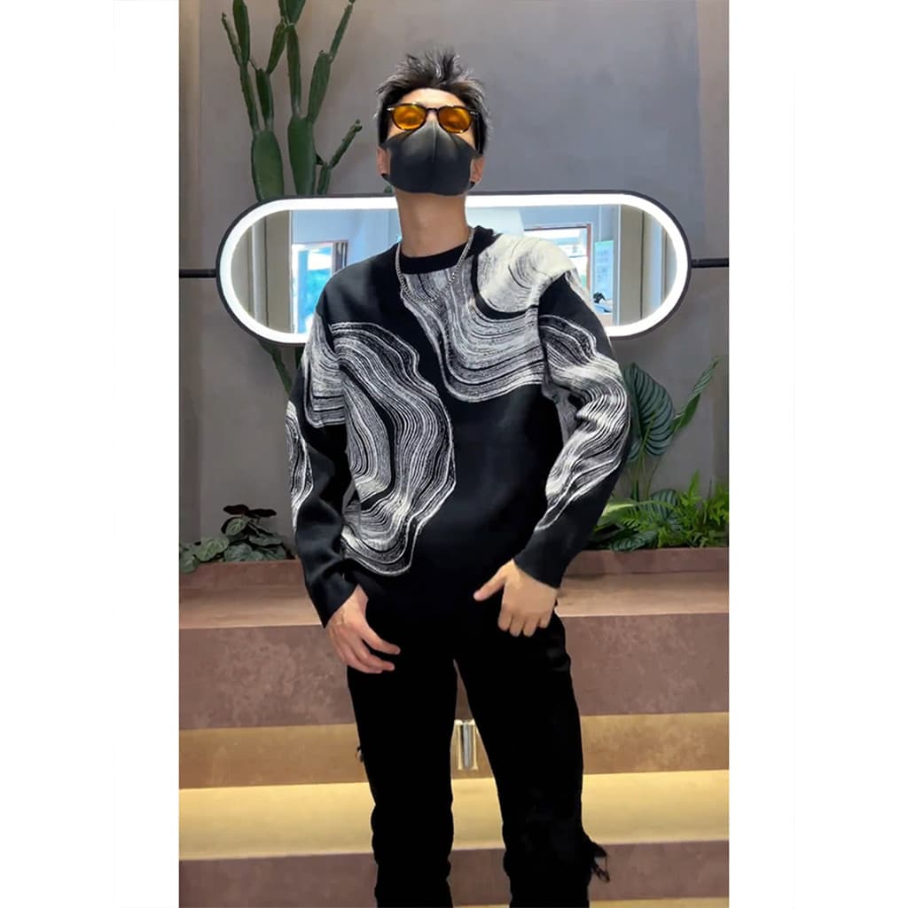 High-End Graffiti contraste cor em torno do pescoço camisola camisola masculina outono inverno novo estilo Street Wear b