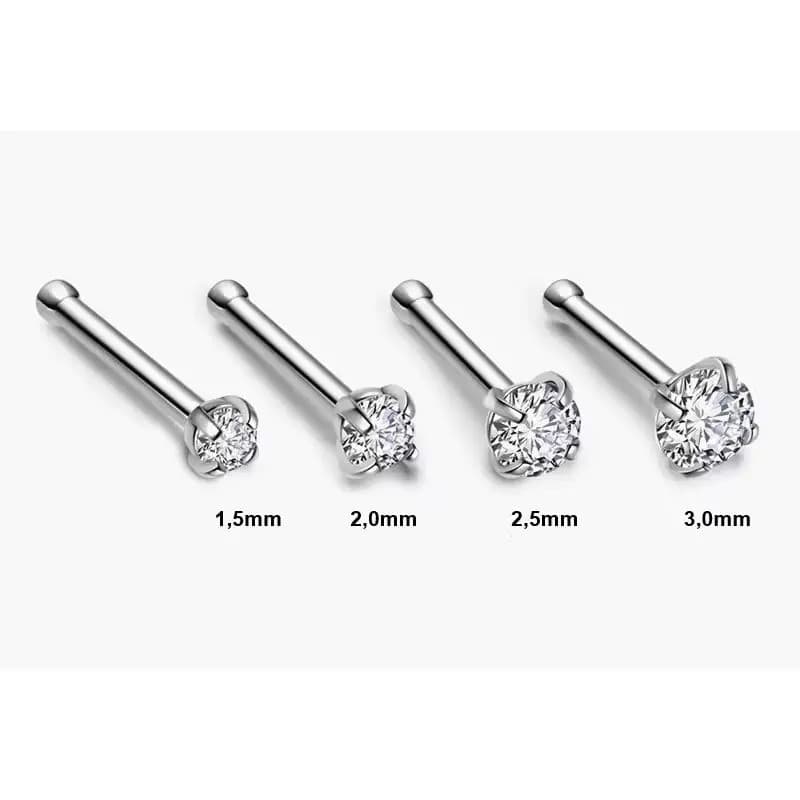 Piercing Nostril Reto em Aço Cirúrgico Ponto de Luz 1,0mm a 3,0mm para Piercing Facial
