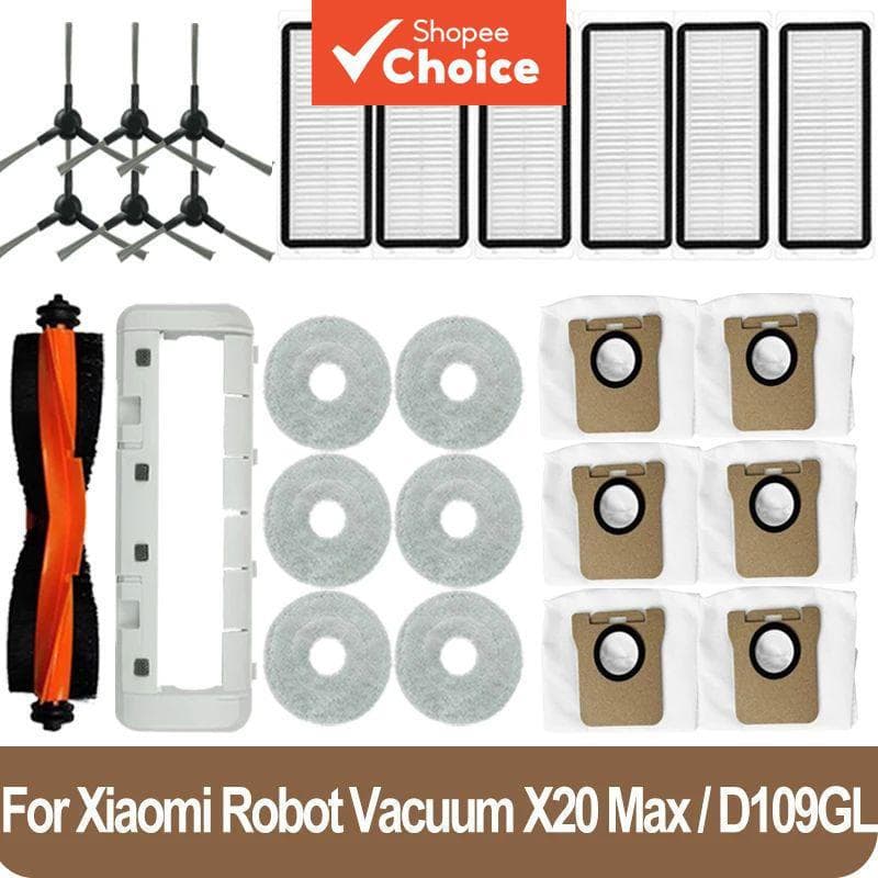 Acessórios Para Xiaomi Robot Vacuum X20 Max / D109GL Peças Escova Principal Escova Lateral Filtro Hepa Pano De Mop Saco