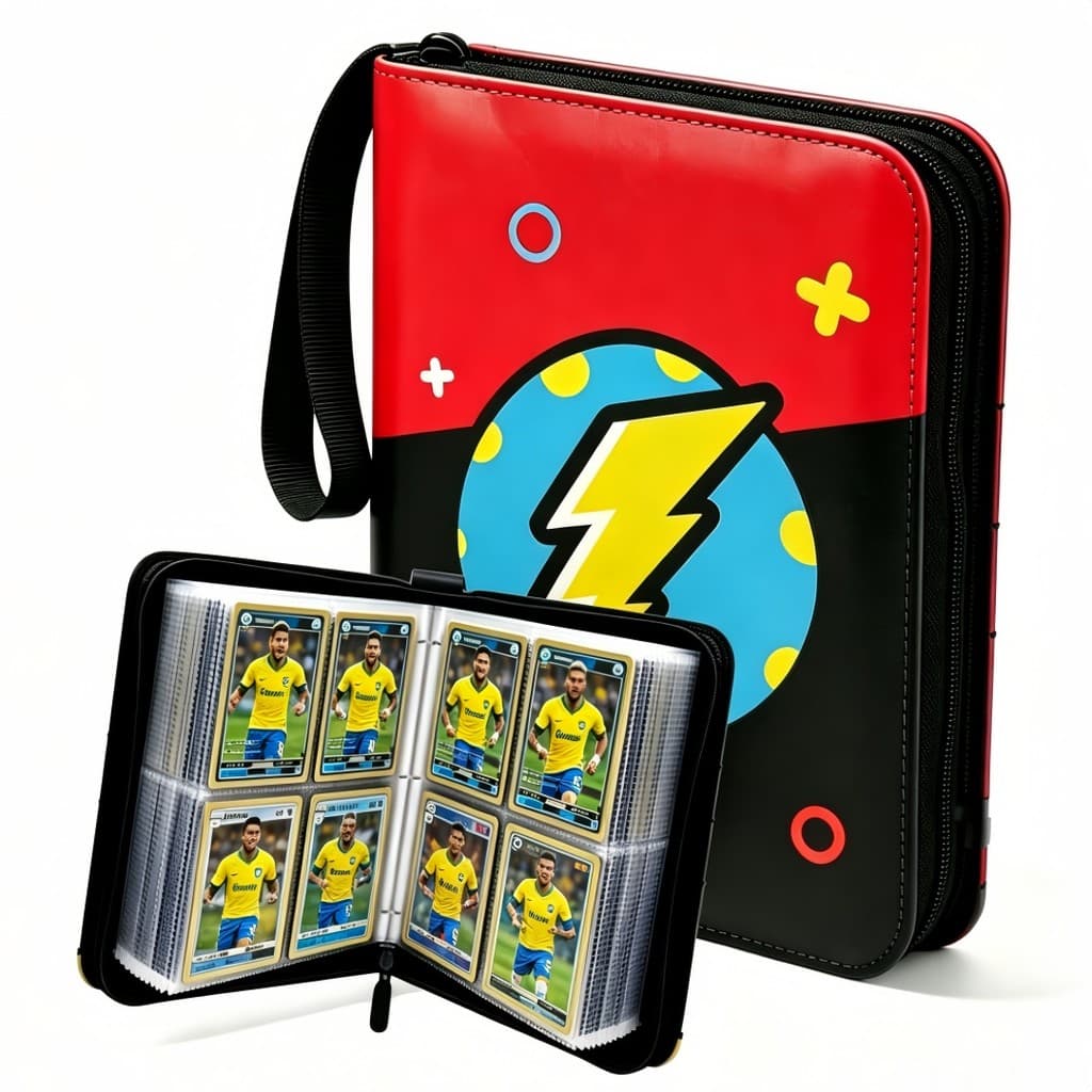 Pasta Porta Cartas Álbum Fichário 400 Cartas Zíper Proteção Oficial Coleção TCG Futebol Jogos