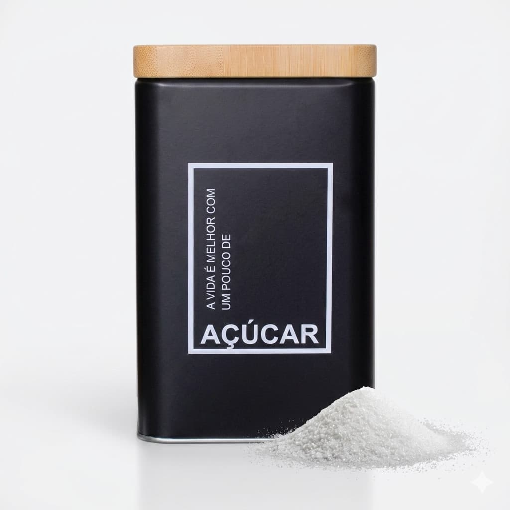 Lata Açúcar Pote Organizadores Tampa Amadeirada Preto Cozinha Moderna Decorativa