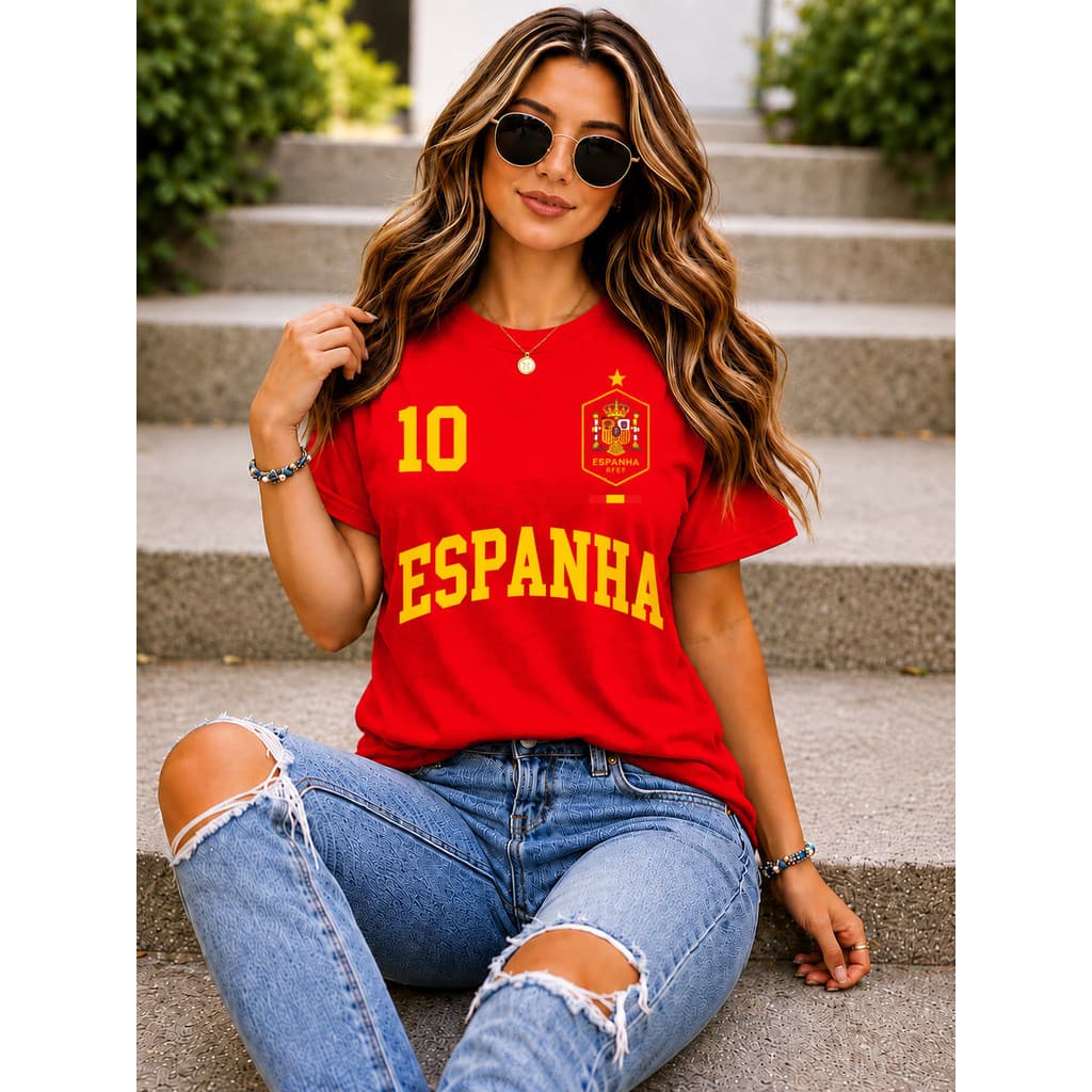 Camiseta ESPANHA Copa Verão Algodão Envio Imediato