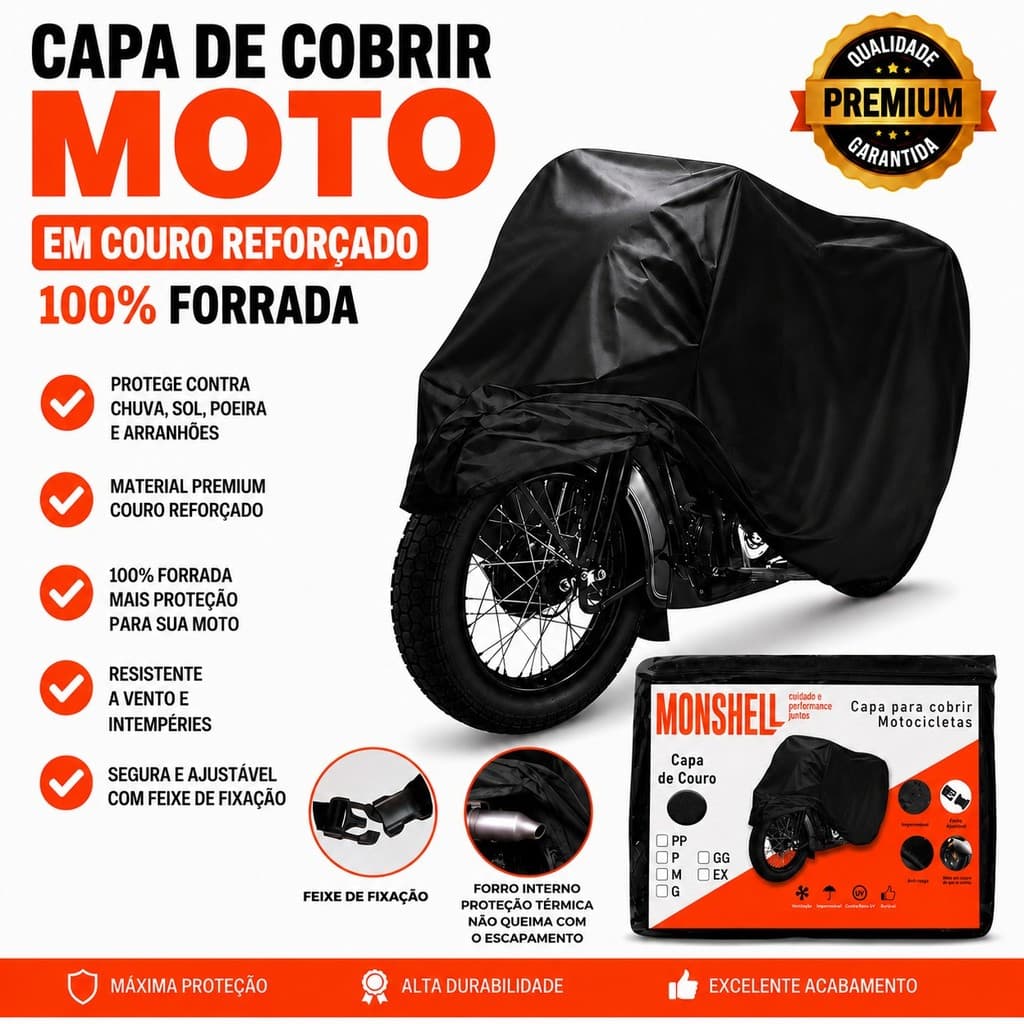 Capa Cobrir Moto Couro Protetora Térmica Impermeável Forrada Proteção UV Contra Riscos Sol Chuva