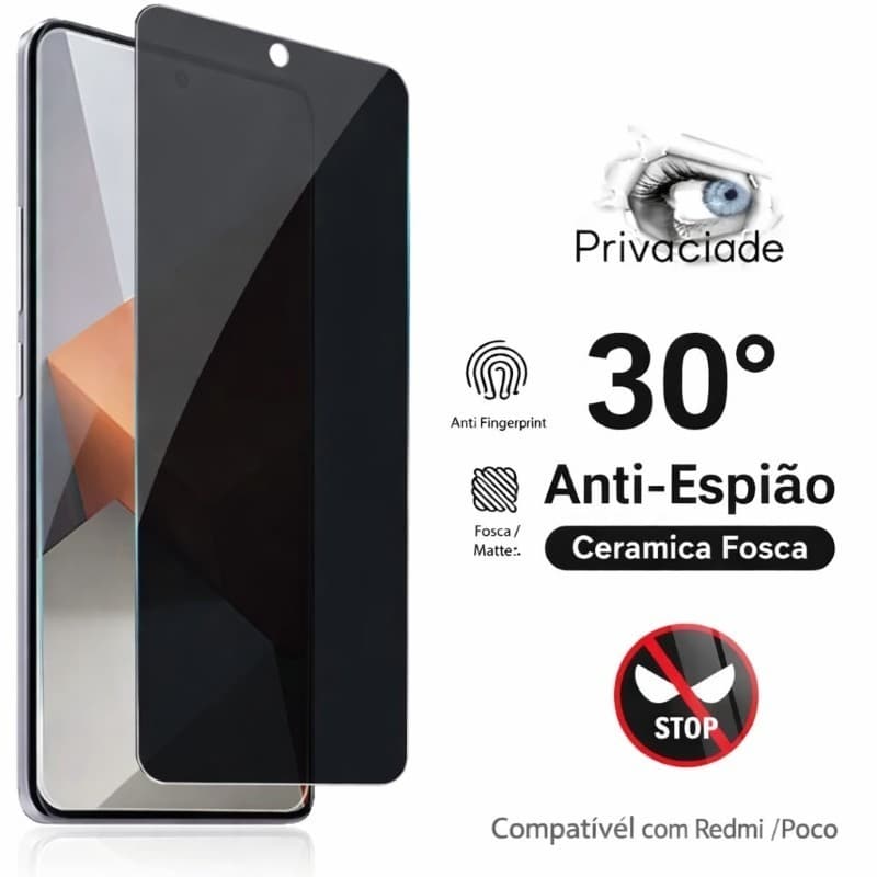 Película Cerâmica Fosca Privacidade Redmi Note 15 14 13 12 Poco X7 Pro X6 X5 M7 C85 C75 15C 14C 13C