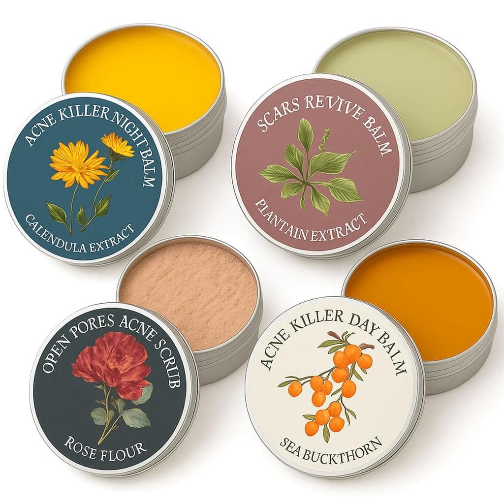 Conjunto de Bálsamos para Acne Organics, Bálsamo Anti-Acne e Vermelhidão com Óleo de Esqualano, Extrato de Calêndula, Se