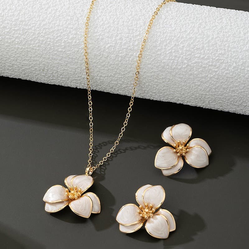 Moda Floral Flor Brincos Colar Conjunto Feminino Jóias De Casamento Acessórios Para Presente De Feriado