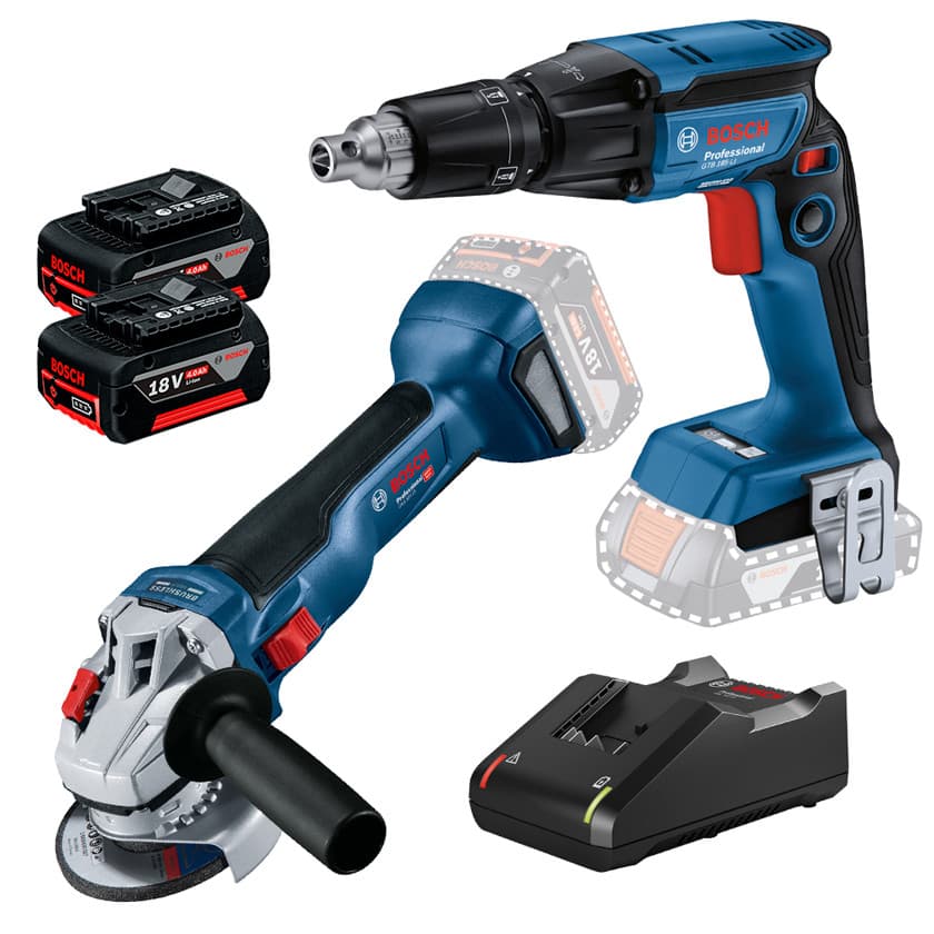 Parafusadeira para Drywall GTB 185-LI + Esmerilhadeira 5" (125mm) GWS 18V-10 + 2 Bateria 4Ah + Carregador Rápido Bosch