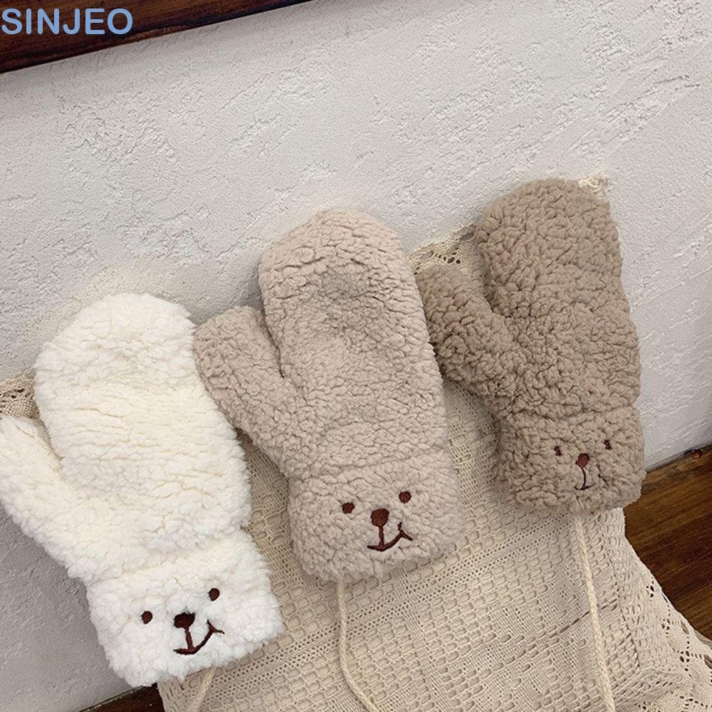 SINJEO Luvas Femininas De Inverno Para Meninas Fofas De Pelúcia Grossas Ao Ar Livre À Prova De Vento Penduradas