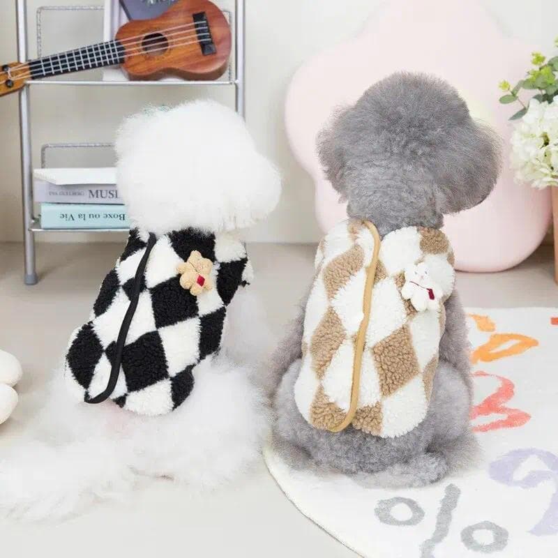1pc Roupas Para Cães De Estimação Macio Quente Velo Macacões Xadrez Animais Pequenos Filhote De Cachorro Gatos Traje Cas