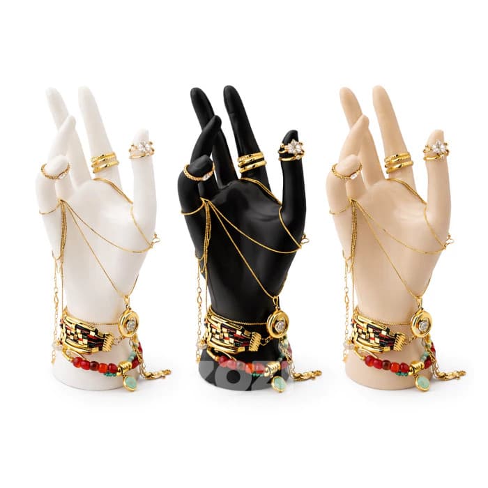 Expositor Joias Mão Suporte Para Anéis Pulseiras Braceletes Vitrine Loja E Decoração Organizador Moderno 3D