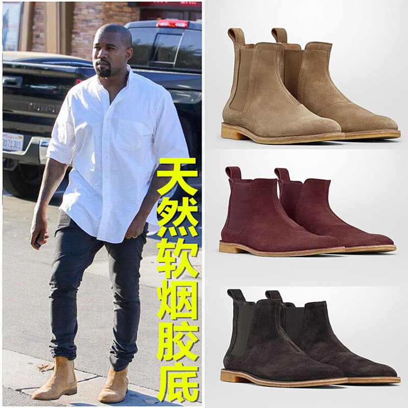 Botas CHELSEA Comuns Botas Curtas Masculinas CHELSEA BOTA Dedo Apontado Couro Genuíno kanye west kanye Martin Sapatos
