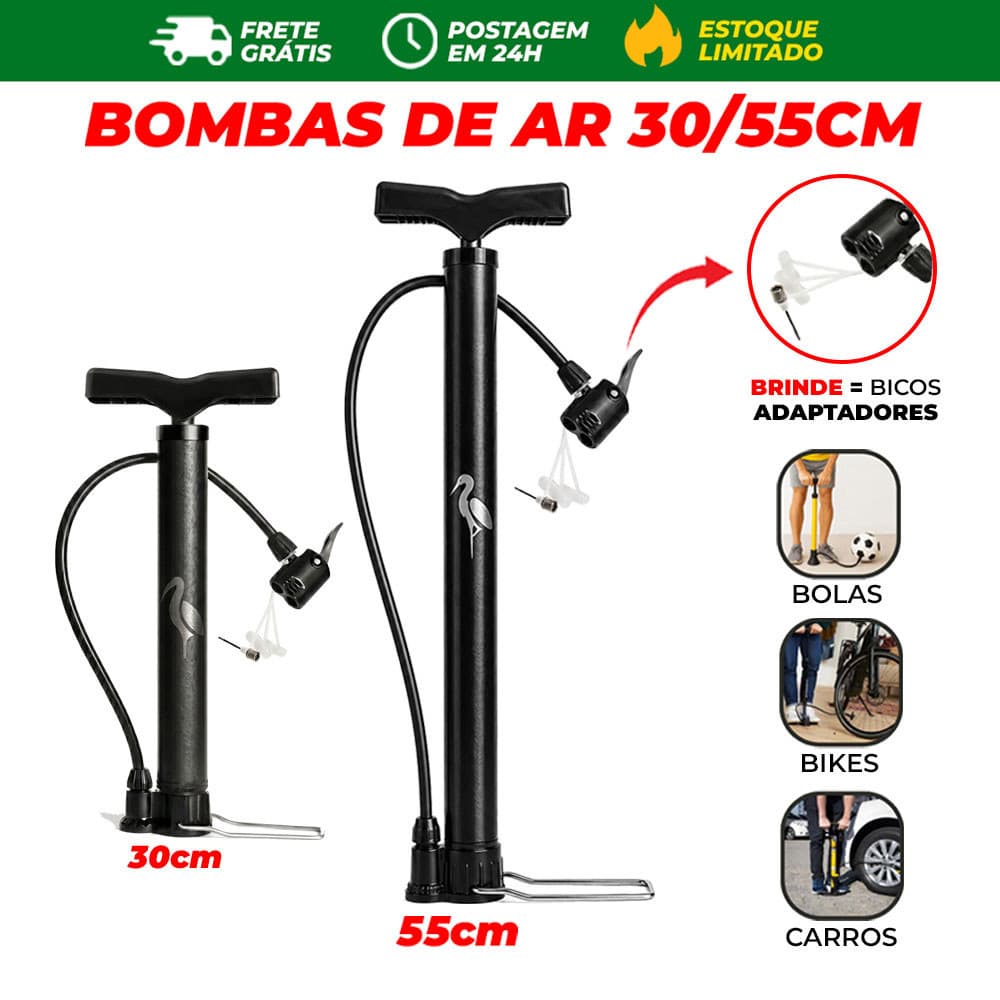 Bomba de Ar Para Encher Pneu Bicicleta Moto Carro Bola Balão 30/55cm Manual Forte