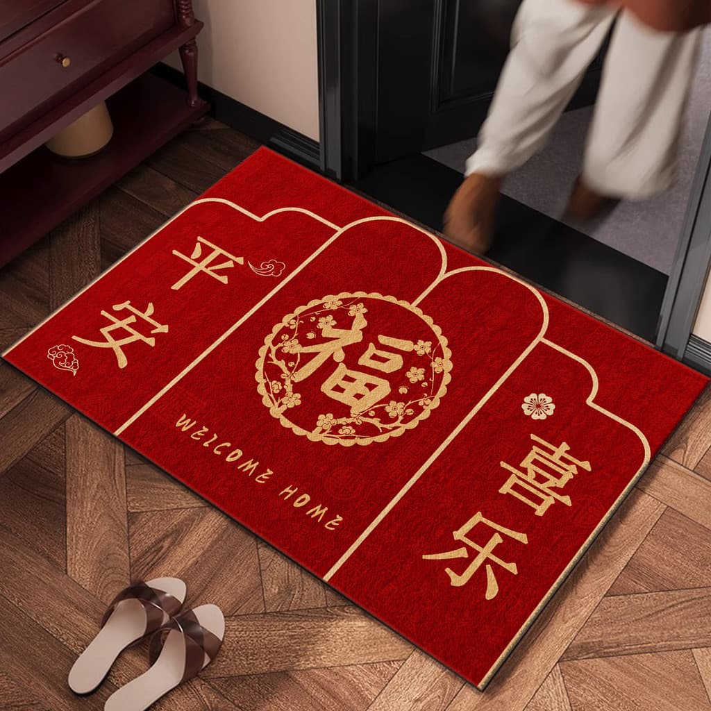 2025 novo estilo vermelho festivo porta de entrada tapete de entrada antiderrapante novo tapete de porta doméstico chinê
