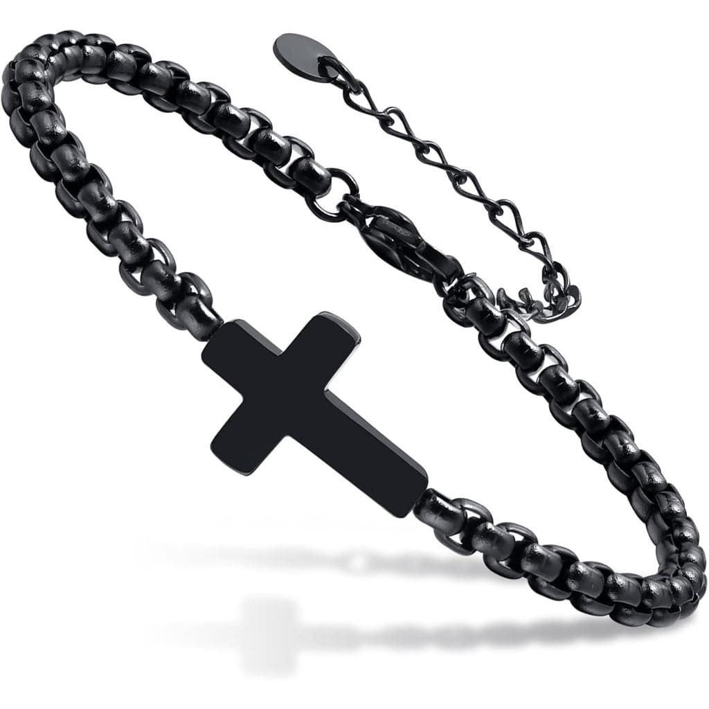 Pulseiras de Corrente com Cruz para Homens e Mulheres, Pulseira Masculina com Pingentes de Cruz em Aço Inoxidável Prata/